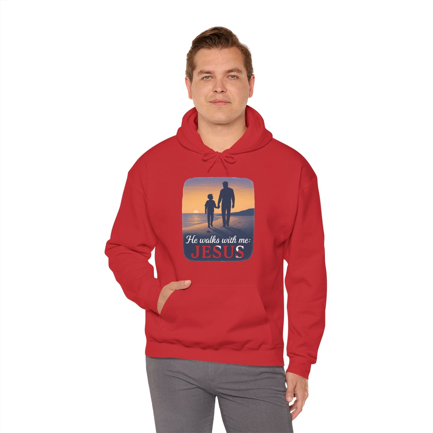 He Walks With Me Hooded Sweatshirt, Comfort Wear, Faith Apparel, Inspirational Clothing