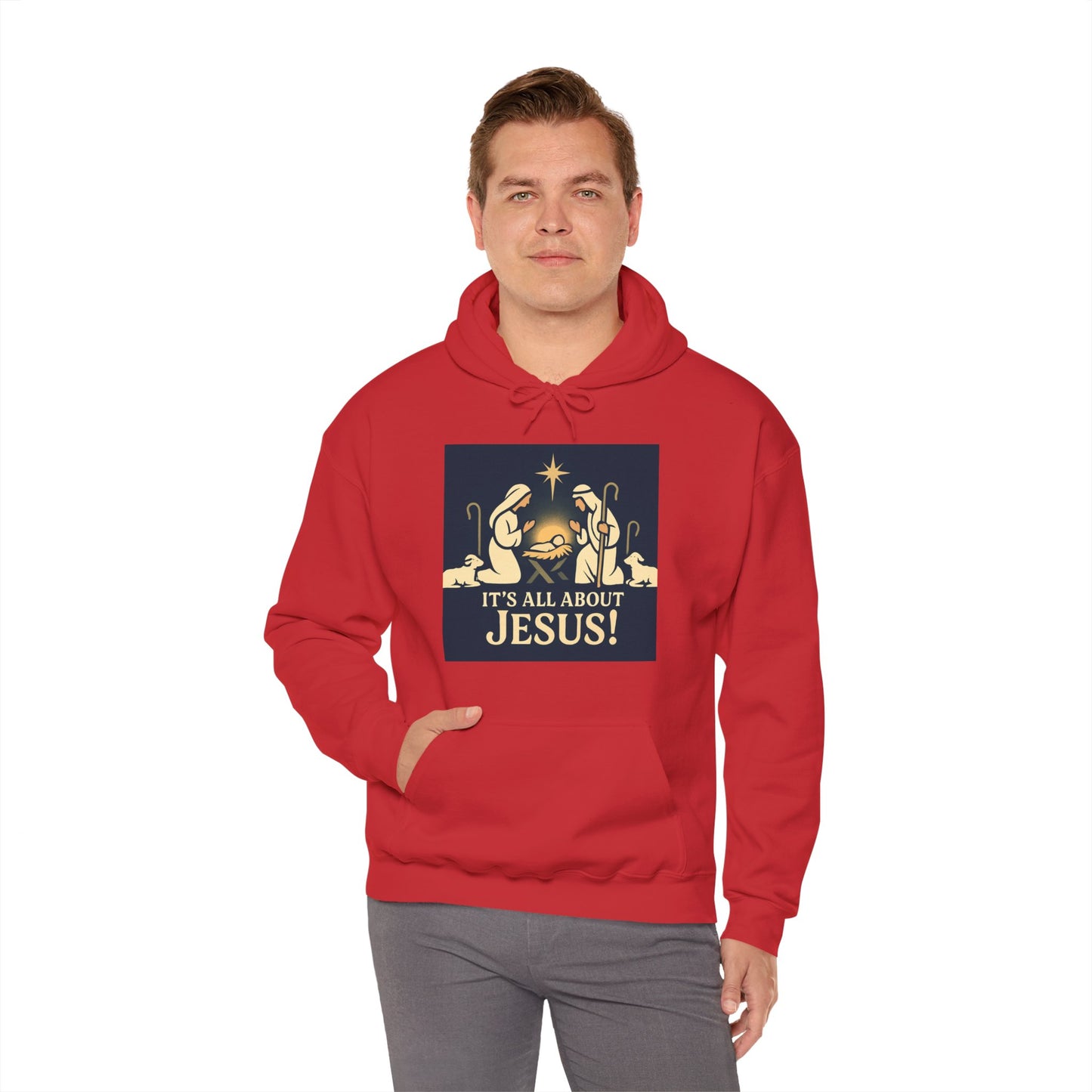 "It's all about Jesus" - Christian Hooded Sweatshirt, Unisex Cozy Hoody for Jesus Lovers, Perfect for Faith, Holidays, and Everyday Wear