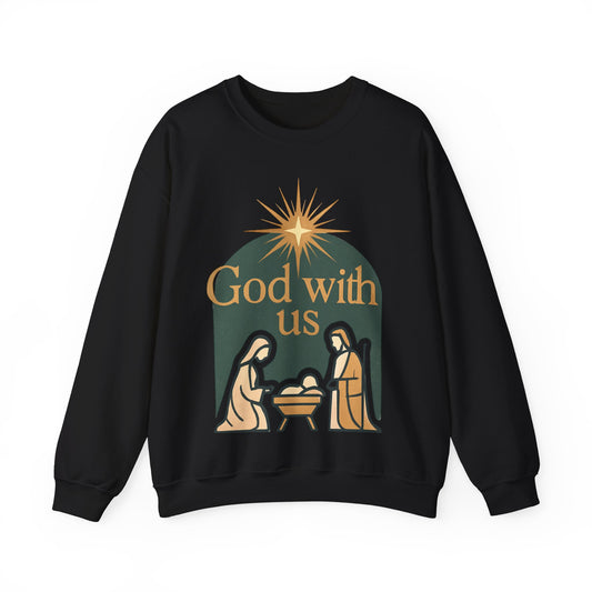 "God with Us" - Cozy Christmas Sweatshirt, Holiday Spirit Wear, Religious Gift, Unisex Crewneck