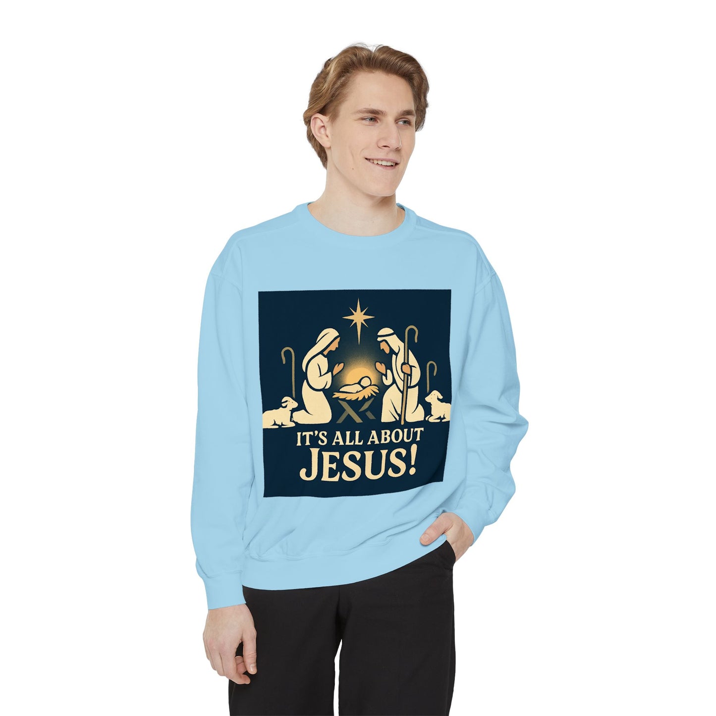 "It's all about Jesus" - Christian Christmas Sweatshirt, Holiday Gift, Faith-Based Apparel, Unisex Cozy Wear
