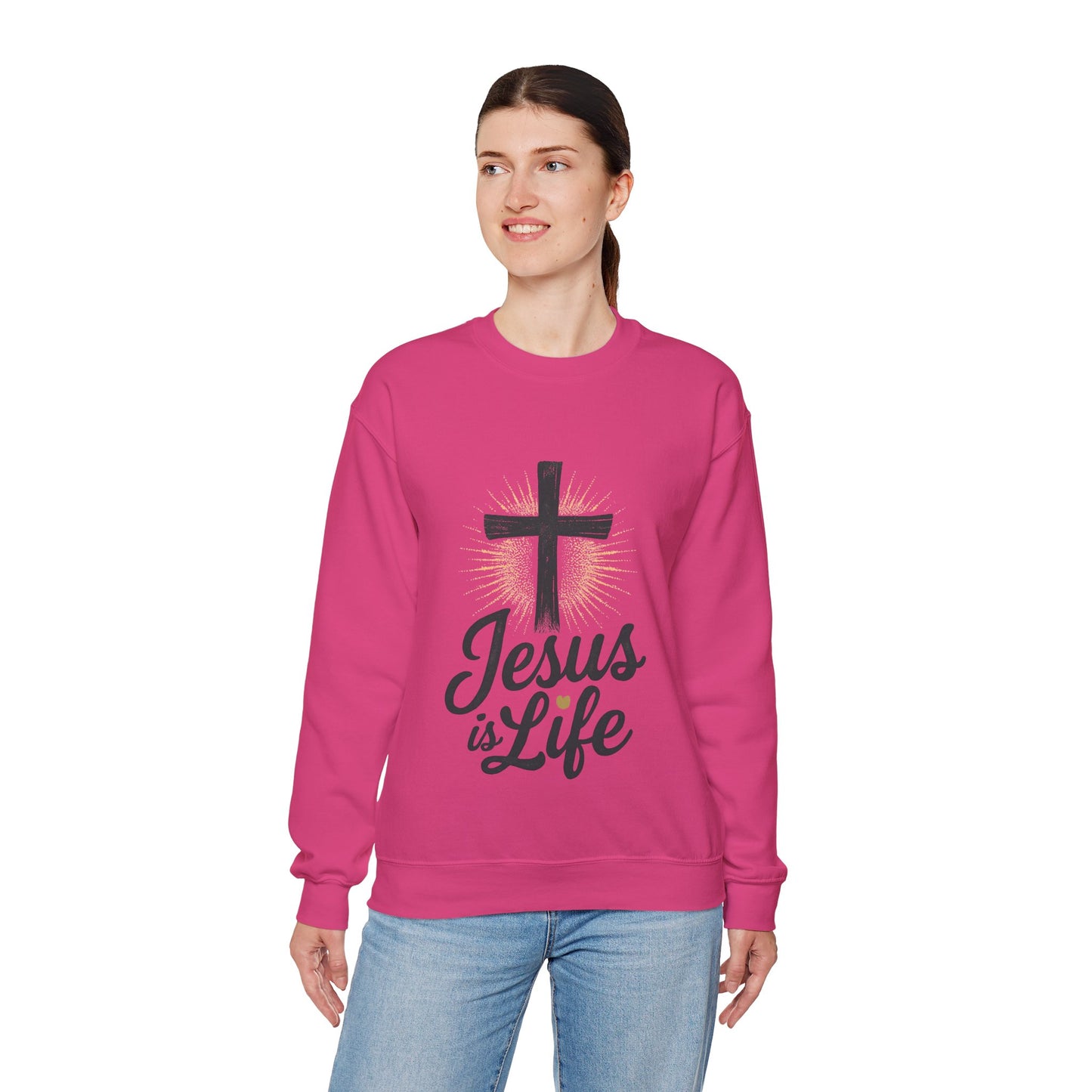 "Jesus is Life" - Christian Inspirational Crewneck Sweatshirt