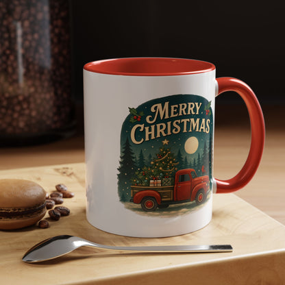 Mug - "Merry Christmas" Red Truck Design Accent Coffee Mug (11, 15oz)