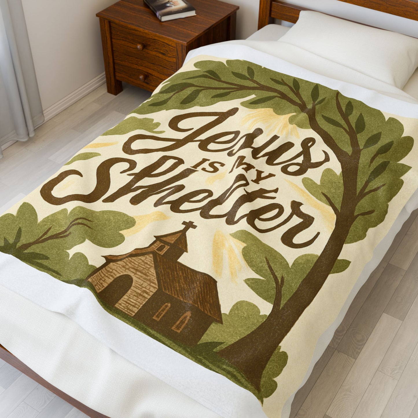 "Jesus is My Shelter" - Cozy Faith-Inspired Velveteen Plush Blanket, Throw, Home Decor, Gift for Baptism, Wedding, Housewarming, Christian Gifts