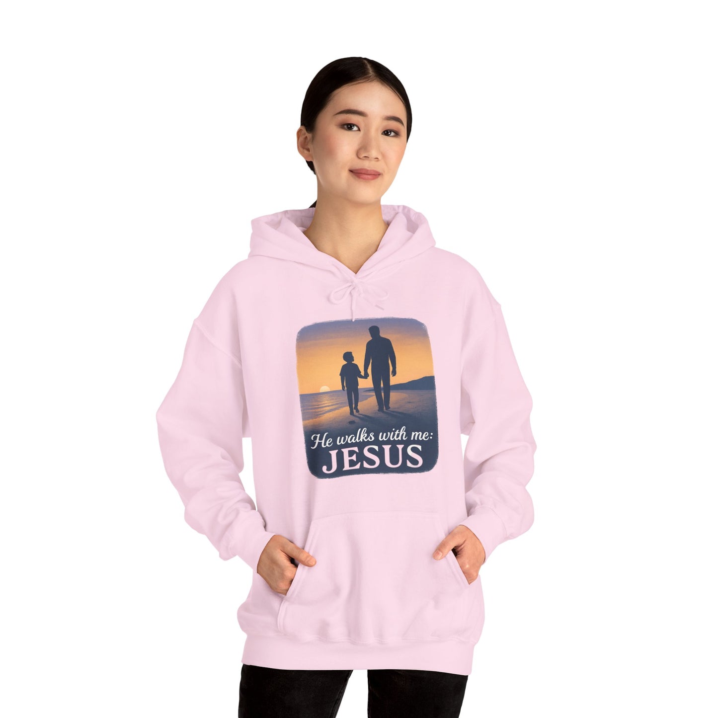 He Walks With Me Hooded Sweatshirt, Comfort Wear, Faith Apparel, Inspirational Clothing