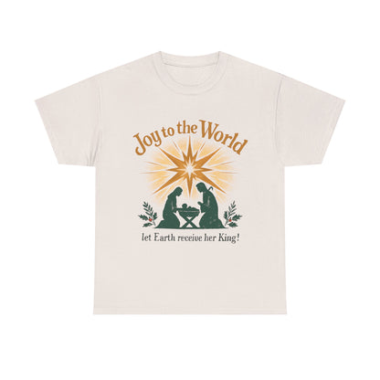 "Joy to the World, Let Earth receive her King" - Unisex Heavy Cotton Tee for Christmas Celebrations
