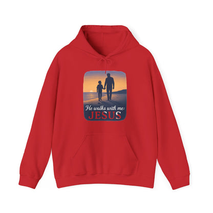He Walks With Me Hooded Sweatshirt, Comfort Wear, Faith Apparel, Inspirational Clothing