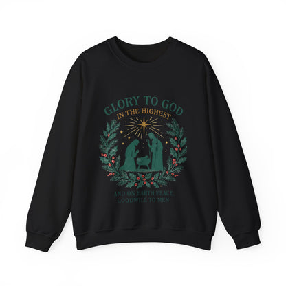 "Glory to God" - Christmas Nativity Sweatshirt, Unisex Crewneck, Holiday Apparel, Inspirational Clothing