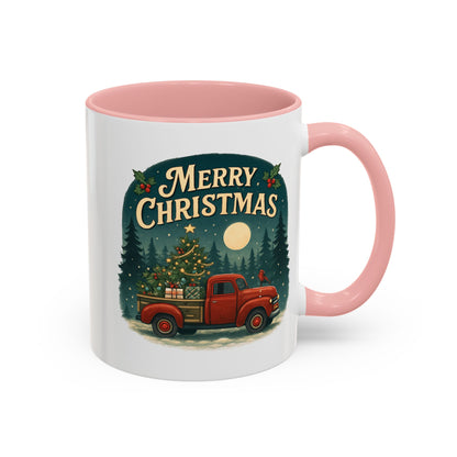 Mug - "Merry Christmas" Red Truck Design Accent Coffee Mug (11, 15oz)