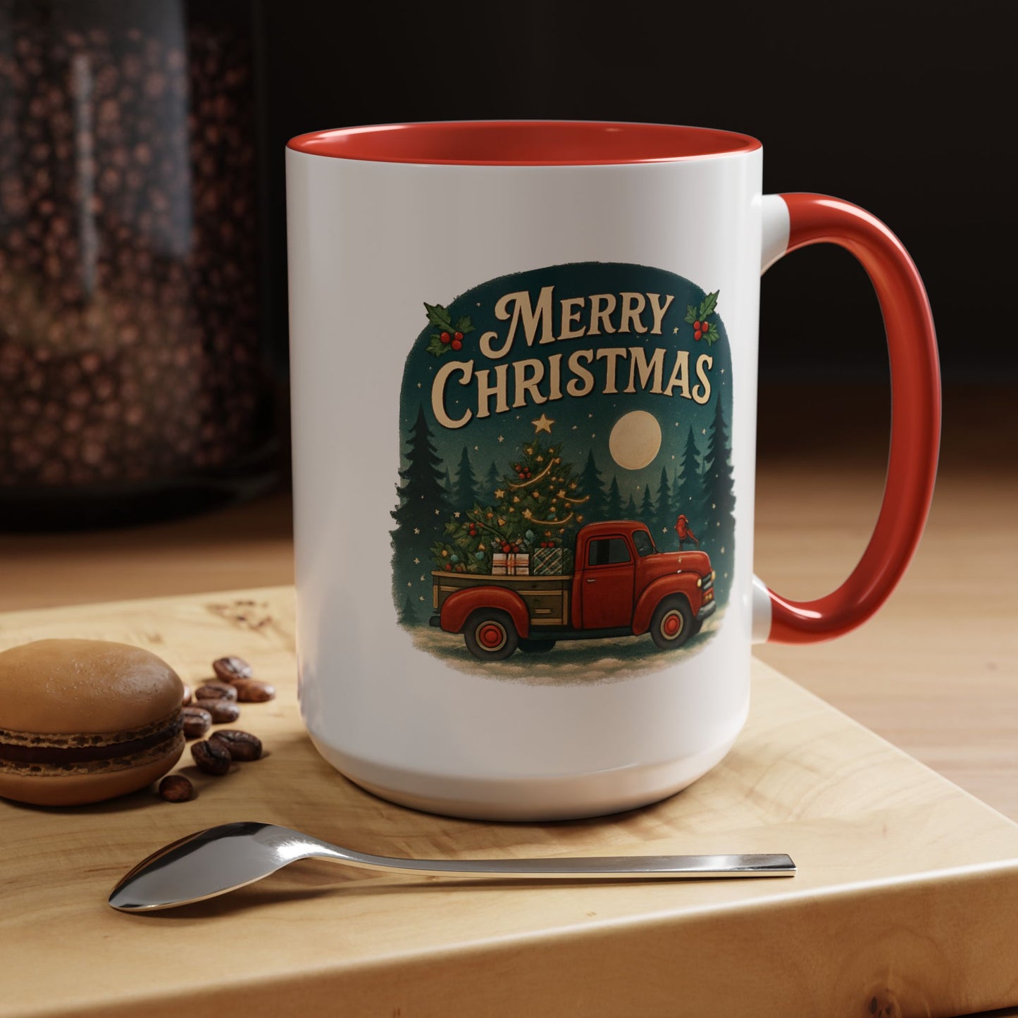 Mug - "Merry Christmas" Red Truck Design Accent Coffee Mug (11, 15oz)