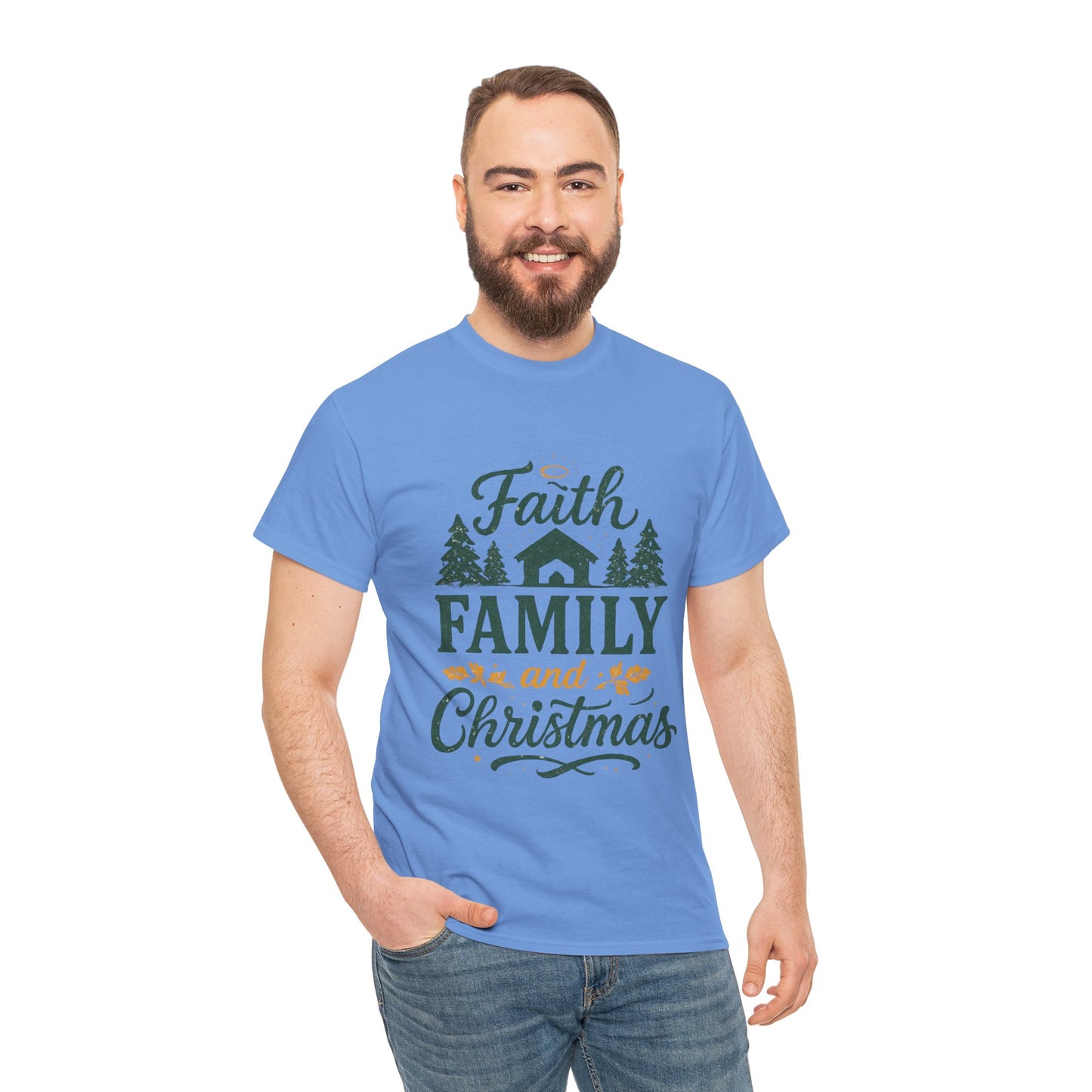 Faith, Family, and Christmas Unisex Heavy Cotton Tee