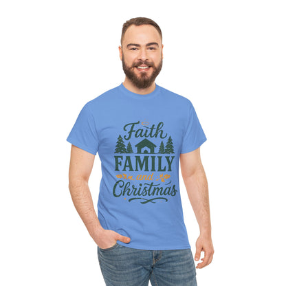 Faith, Family, and Christmas Unisex Heavy Cotton Tee