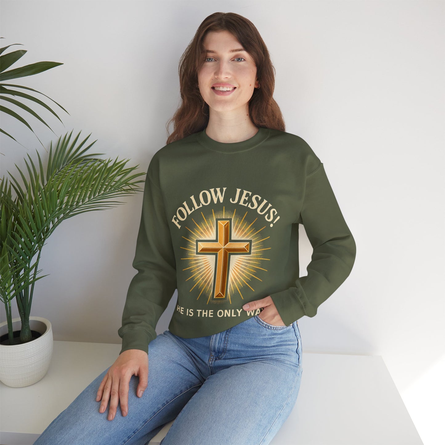 "Follow Jesus" Faith-Inspired Crewneck Sweatshirt Christian Apparel, Gift for Believers, Religious Sweatshirt, Inspirational Fashion