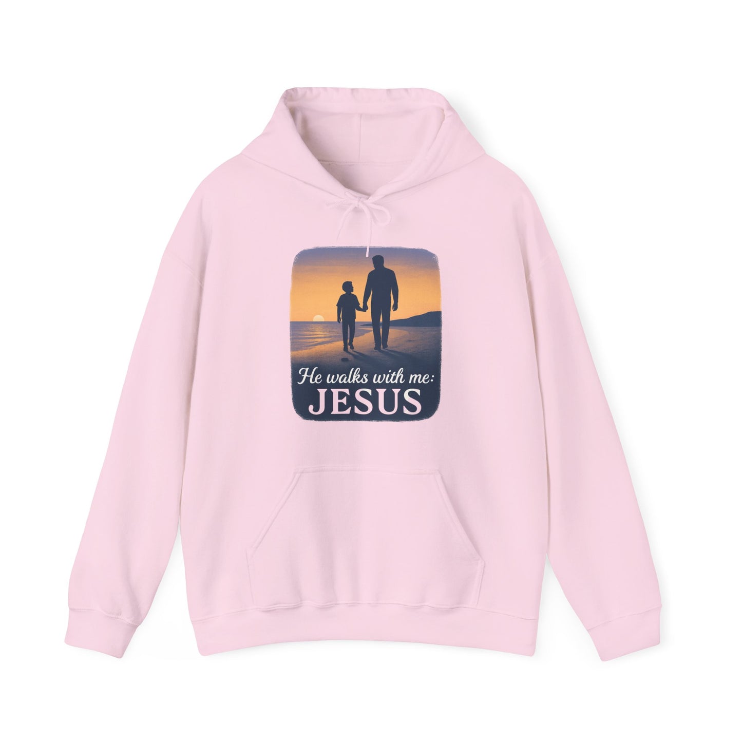 He Walks With Me Hooded Sweatshirt, Comfort Wear, Faith Apparel, Inspirational Clothing