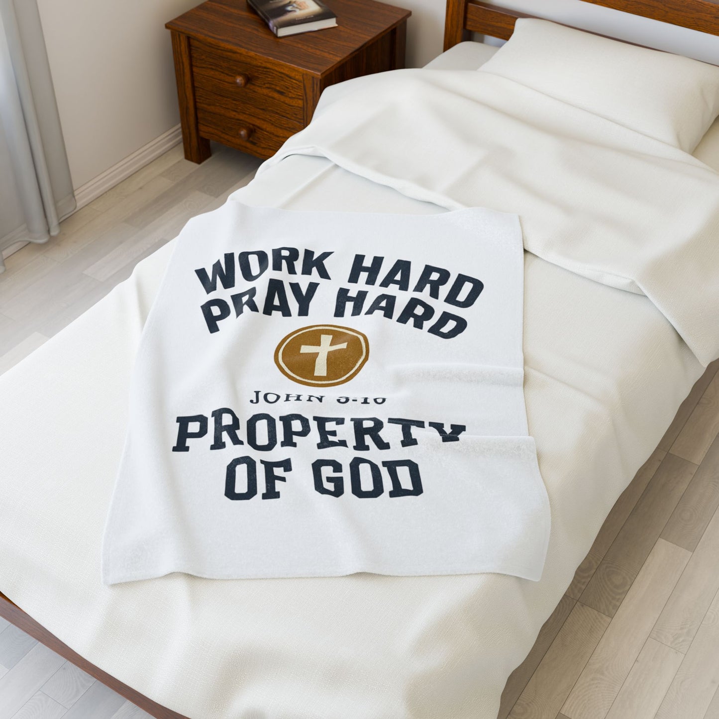 Christian Inspirational Velveteen Plush Blanket - "Work Hard Pray Hard"
