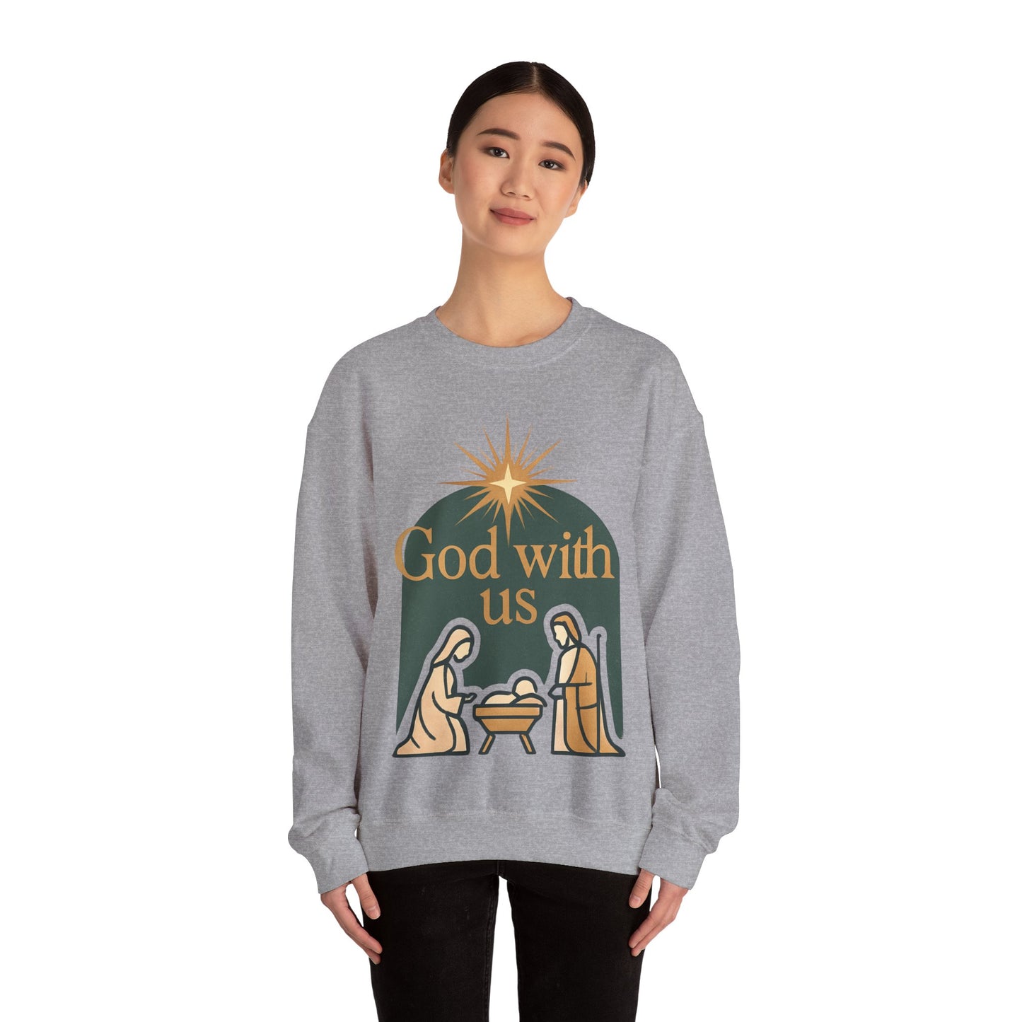 "God with Us" - Cozy Christmas Sweatshirt, Holiday Spirit Wear, Religious Gift, Unisex Crewneck