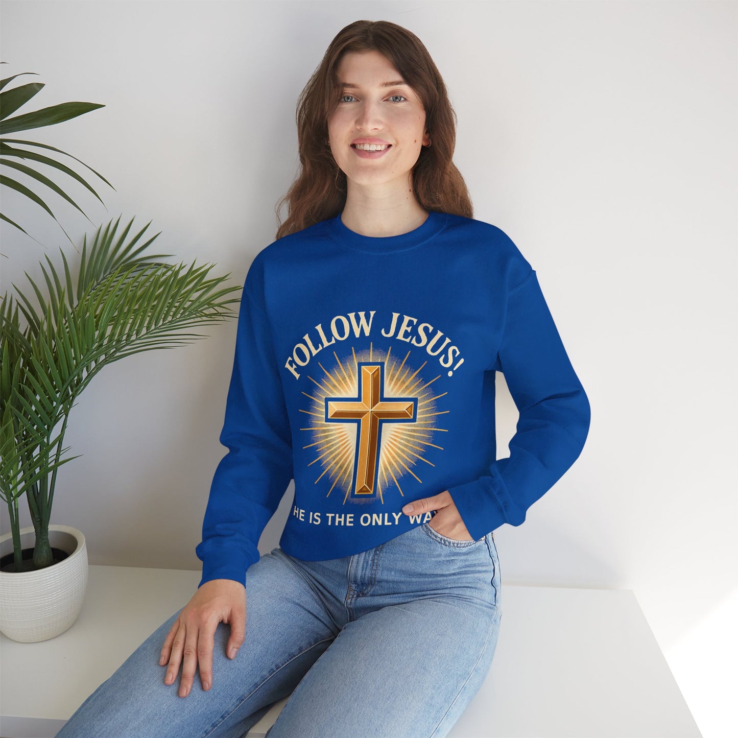 "Follow Jesus" Faith-Inspired Crewneck Sweatshirt Christian Apparel, Gift for Believers, Religious Sweatshirt, Inspirational Fashion
