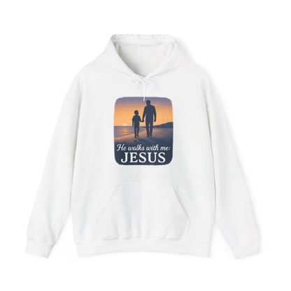 He Walks With Me Hooded Sweatshirt, Comfort Wear, Faith Apparel, Inspirational Clothing