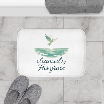 Spiritual Bath Mat with Inspirational Quote, Cleansed by His Grace, Faith Home Decor, Bathroom Accessory, Relaxing Gift