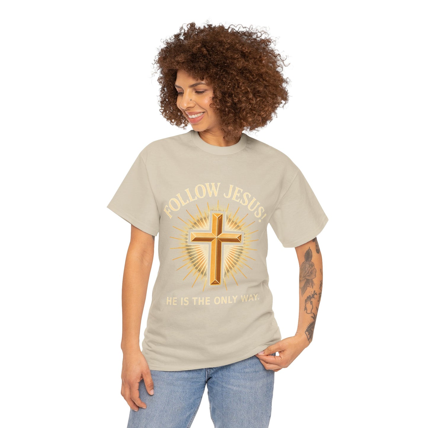 "Follow Jesus" Christian Faith Unisex Heavy Cotton Tee, Inspiration Apparel