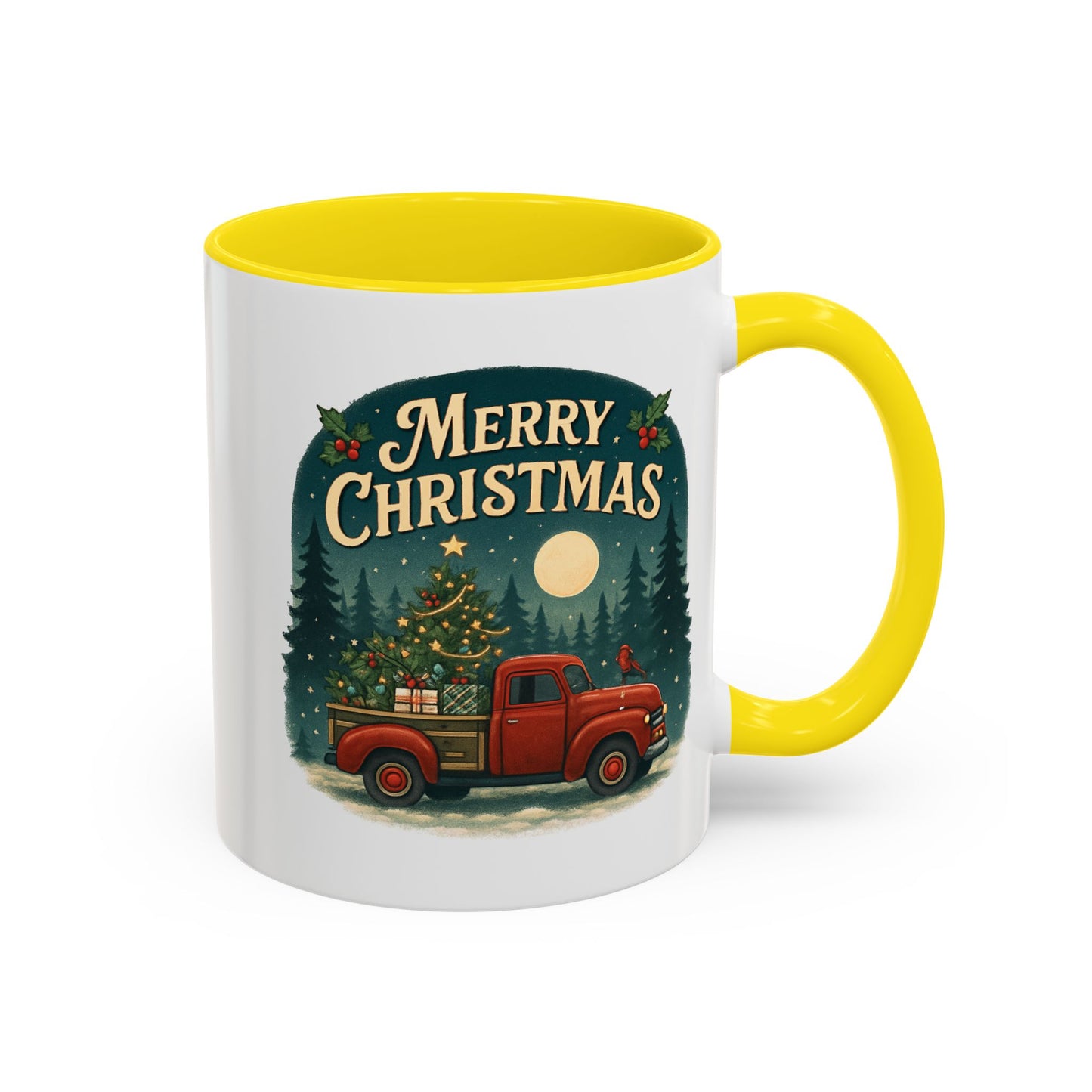 Mug - "Merry Christmas" Red Truck Design Accent Coffee Mug (11, 15oz)