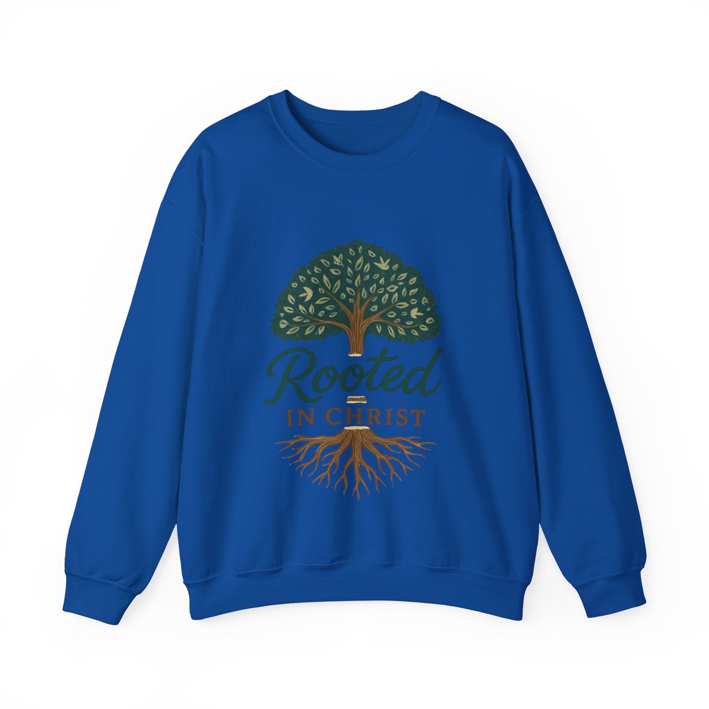 "Rooted in Christ" - Faith-Inspired Crewneck Sweatshirt - Cozy Gift for Christians, Perfect for Church