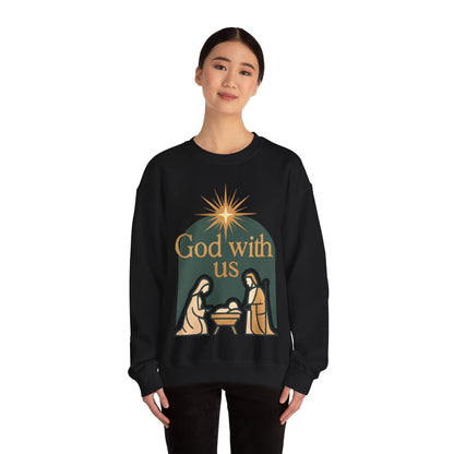 "God with Us" - Cozy Christmas Sweatshirt, Holiday Spirit Wear, Religious Gift, Unisex Crewneck
