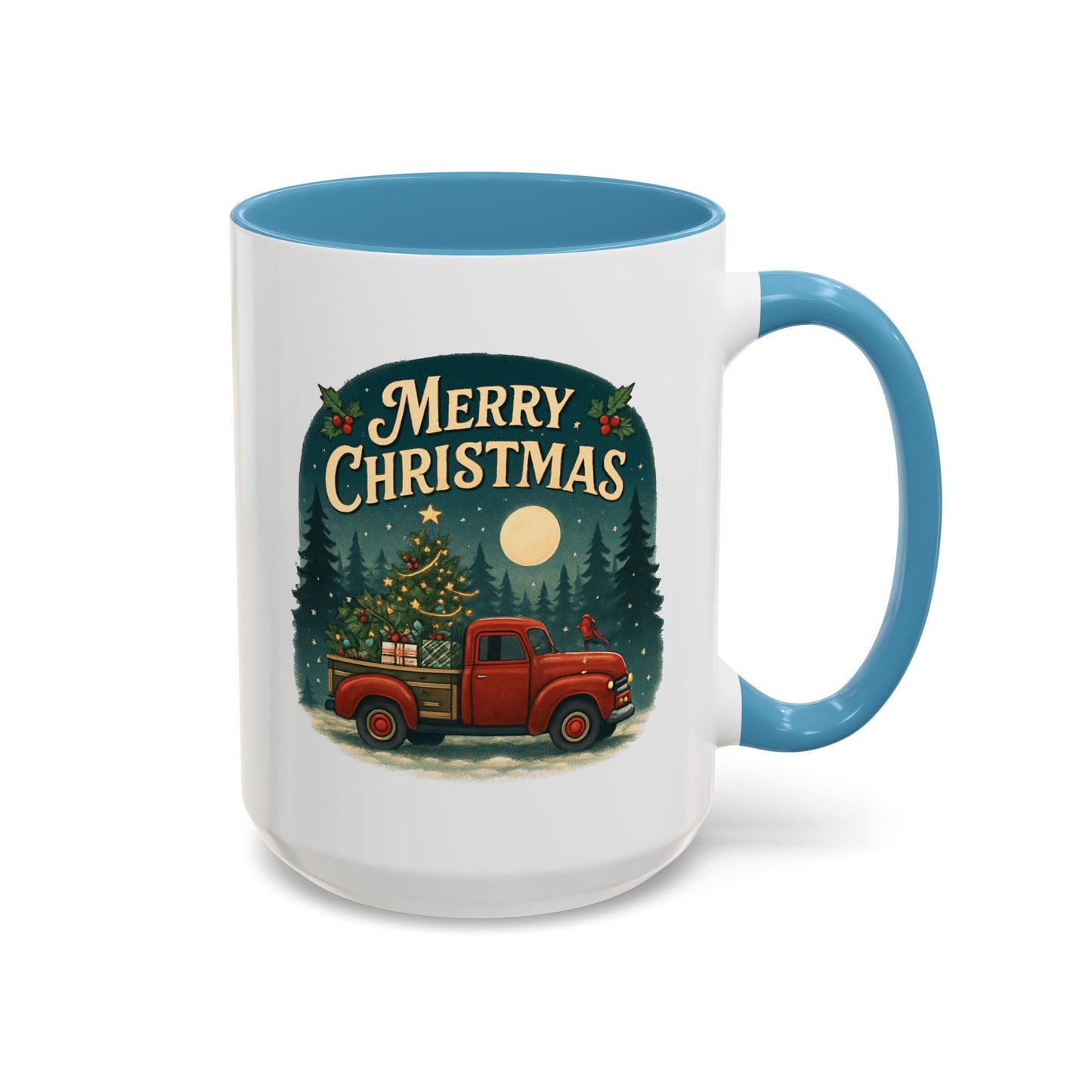 Mug - "Merry Christmas" Red Truck Design Accent Coffee Mug (11, 15oz)