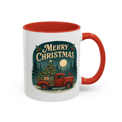 Mug - "Merry Christmas" Red Truck Design Accent Coffee Mug (11, 15oz)