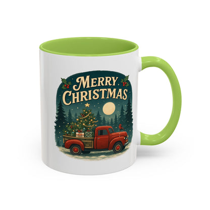 Mug - "Merry Christmas" Red Truck Design Accent Coffee Mug (11, 15oz)