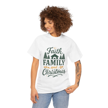Faith, Family, and Christmas Unisex Heavy Cotton Tee