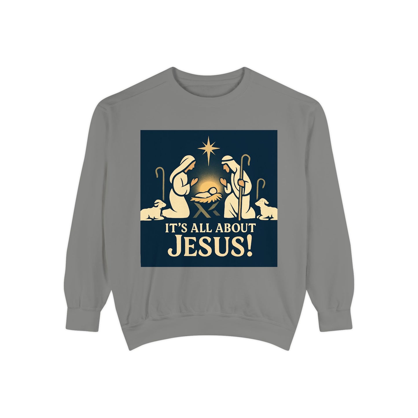 "It's all about Jesus" - Christian Christmas Sweatshirt, Holiday Gift, Faith-Based Apparel, Unisex Cozy Wear