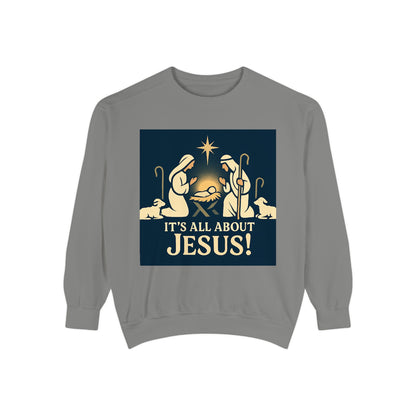 "It's all about Jesus" - Christian Christmas Sweatshirt, Holiday Gift, Faith-Based Apparel, Unisex Cozy Wear