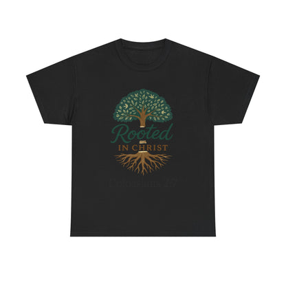 "Rooted in Christ" Tee - Unisex Heavy Cotton Shirt, Christian Apparel, Faith-Based Gift