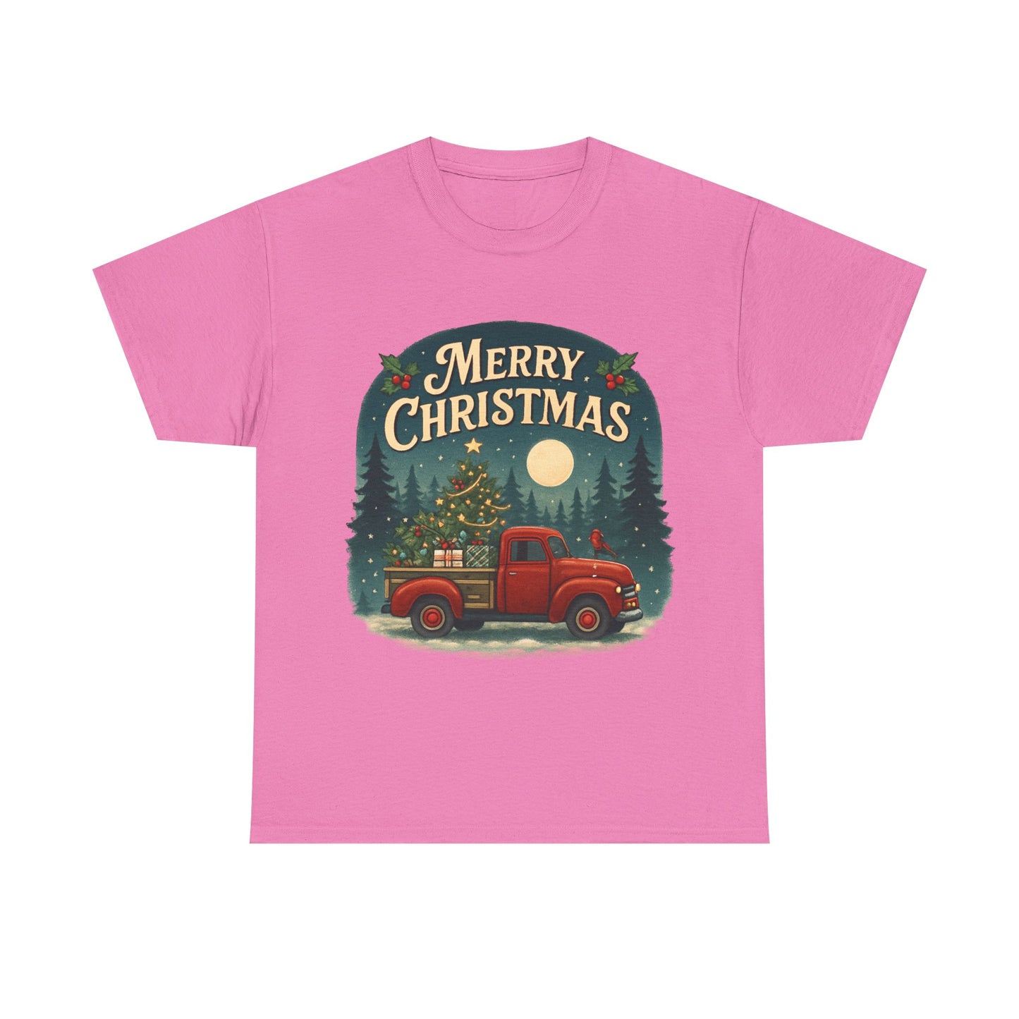 Vintage Merry Christmas Tee with Red Truck Design