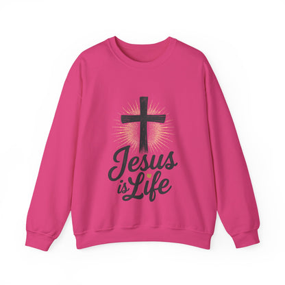 "Jesus is Life" - Christian Inspirational Crewneck Sweatshirt