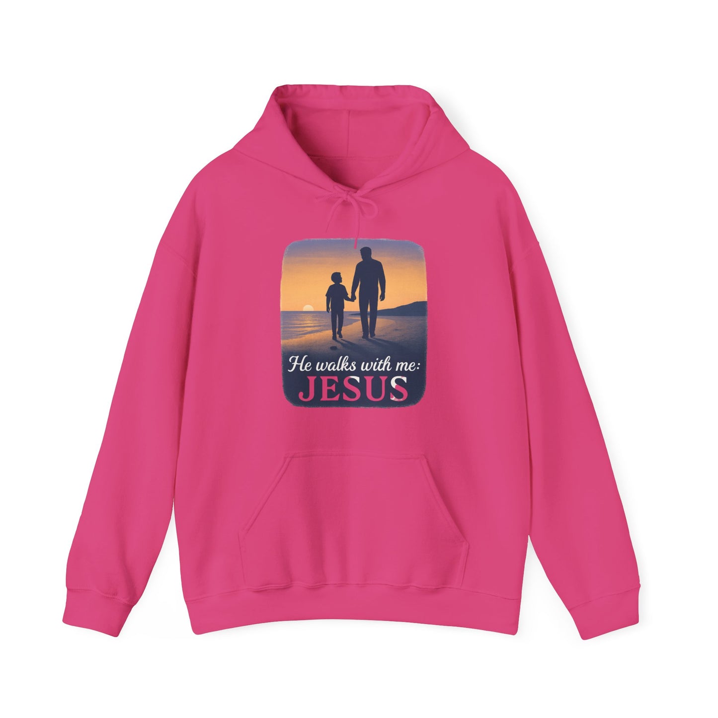 He Walks With Me Hooded Sweatshirt, Comfort Wear, Faith Apparel, Inspirational Clothing