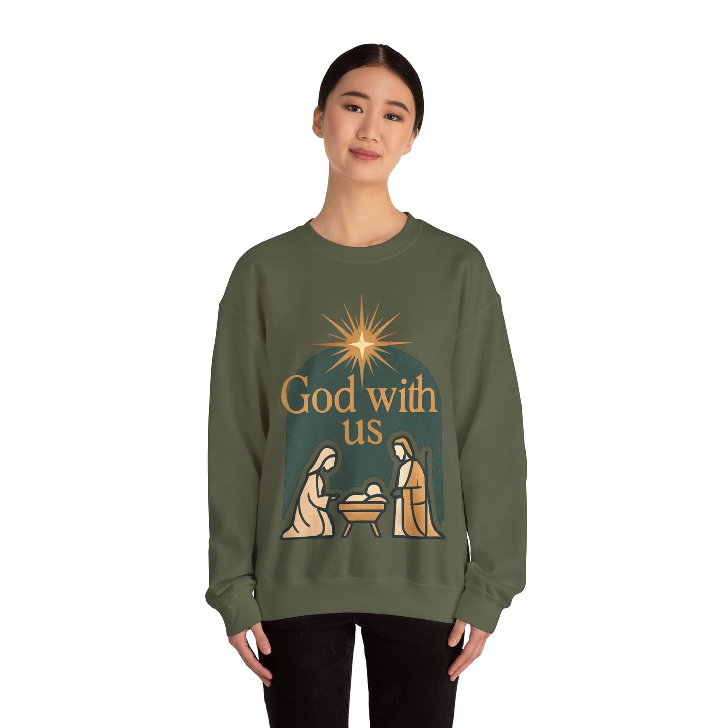 "God with Us" - Cozy Christmas Sweatshirt, Holiday Spirit Wear, Religious Gift, Unisex Crewneck