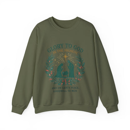 "Glory to God" - Christmas Nativity Sweatshirt, Unisex Crewneck, Holiday Apparel, Inspirational Clothing