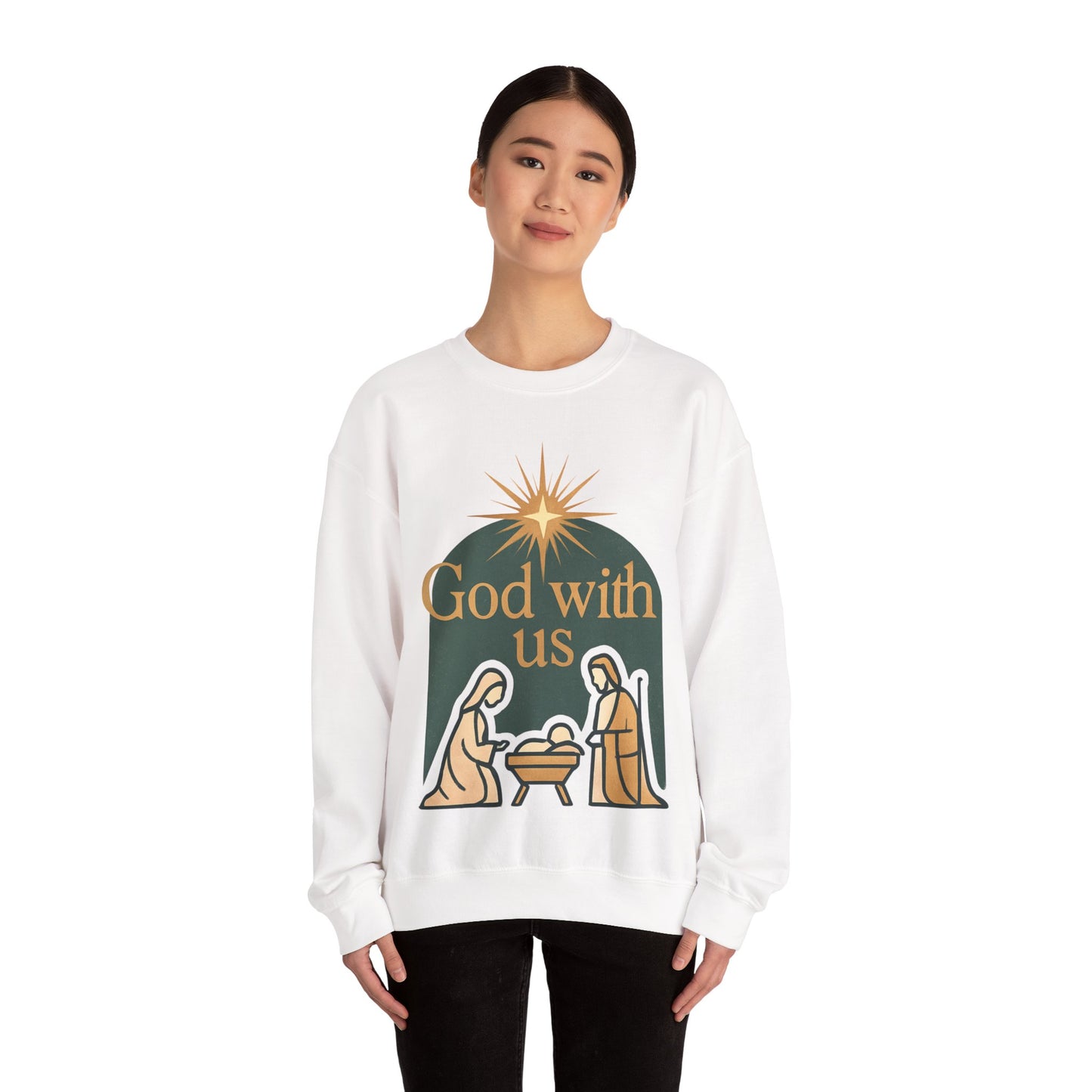 "God with Us" - Cozy Christmas Sweatshirt, Holiday Spirit Wear, Religious Gift, Unisex Crewneck