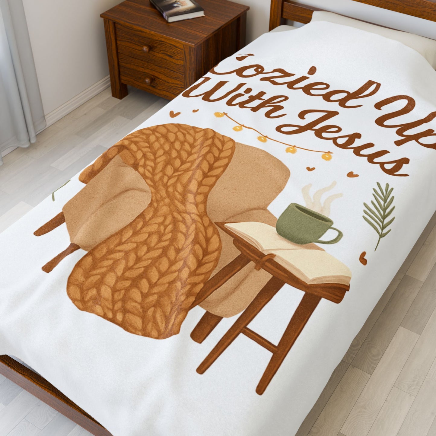 "Cozied Up With Jesus" - Velveteen Plush Blanket, Soft Throw Blanket for Relaxing, Cozy Home Decor, Gift for Faith and Comfort Lovers