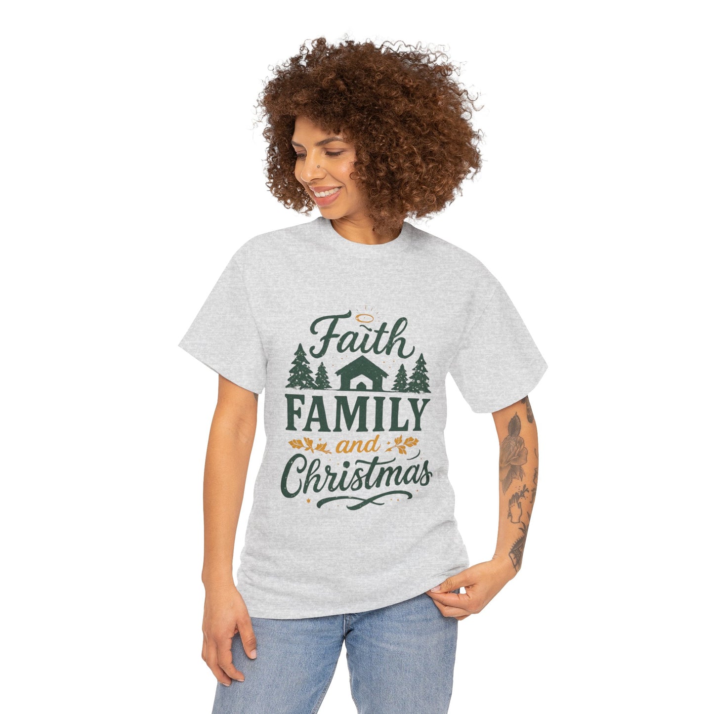 Faith, Family, and Christmas Unisex Heavy Cotton Tee
