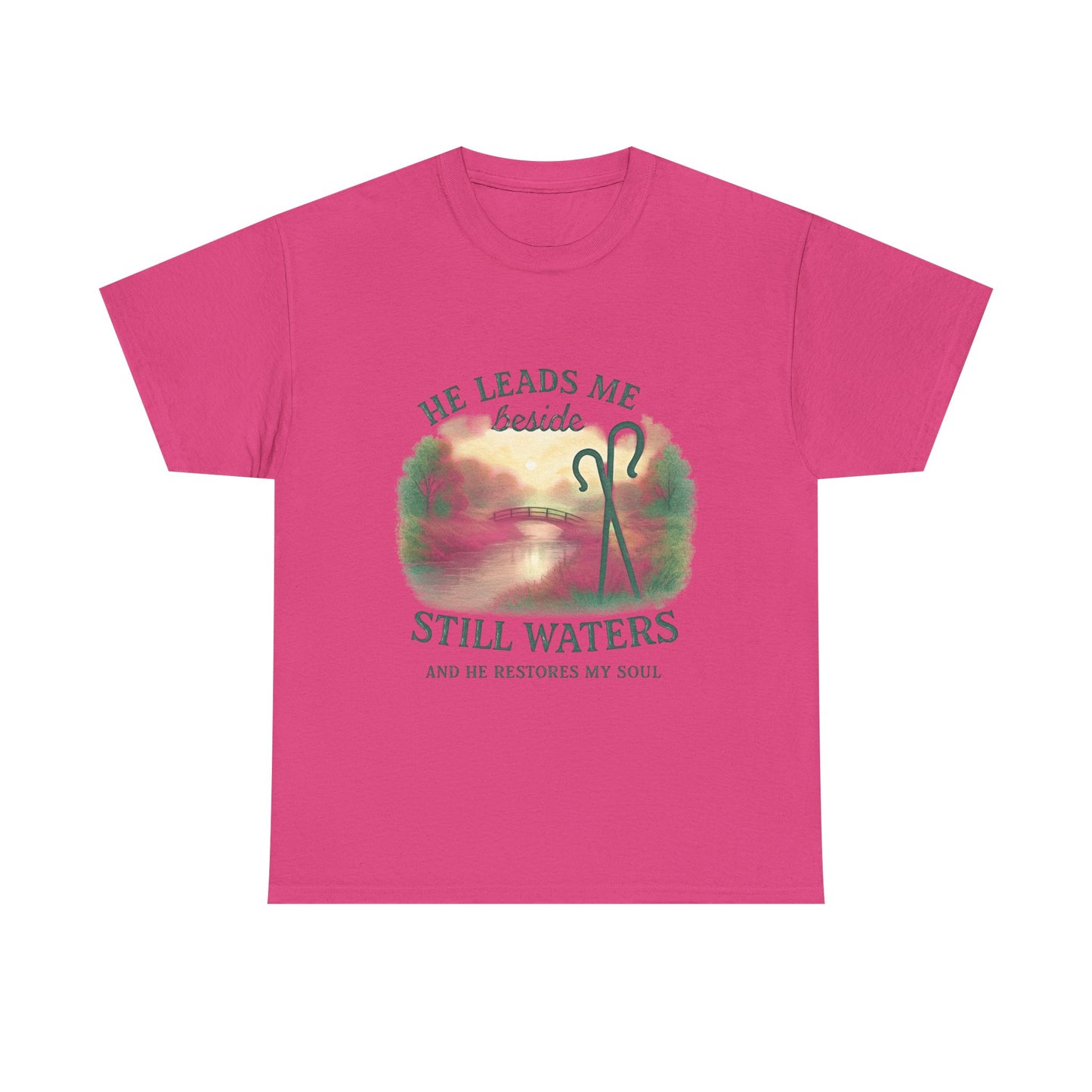 "He Leads Me Beside Still Waters", Faith-Based Tee, Christian Apparel, Inspirational Shirt, Relaxed Fit T-Shirt