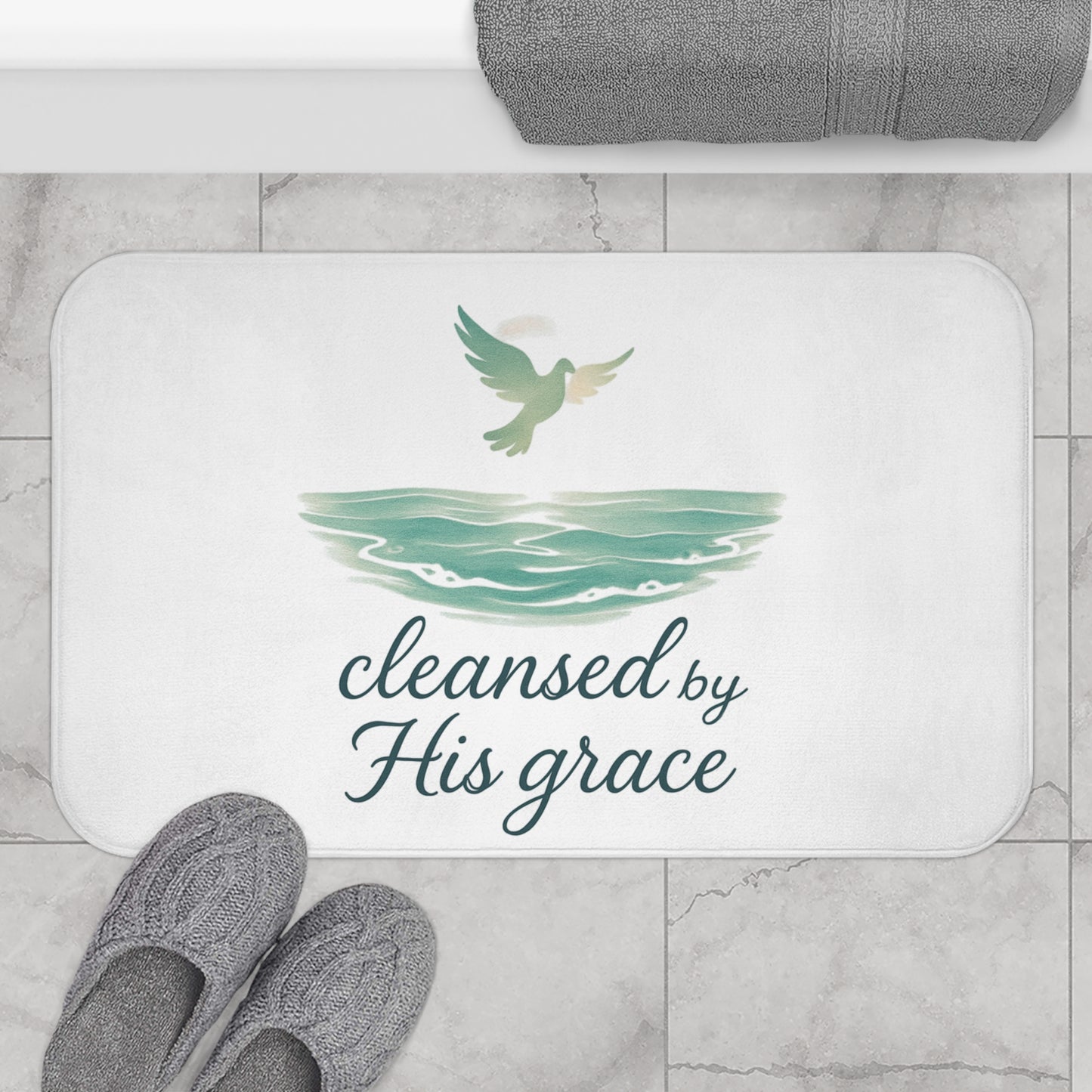 Spiritual Bath Mat with Inspirational Quote, Cleansed by His Grace, Faith Home Decor, Bathroom Accessory, Relaxing Gift