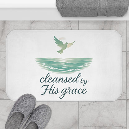 Spiritual Bath Mat with Inspirational Quote, Cleansed by His Grace, Faith Home Decor, Bathroom Accessory, Relaxing Gift