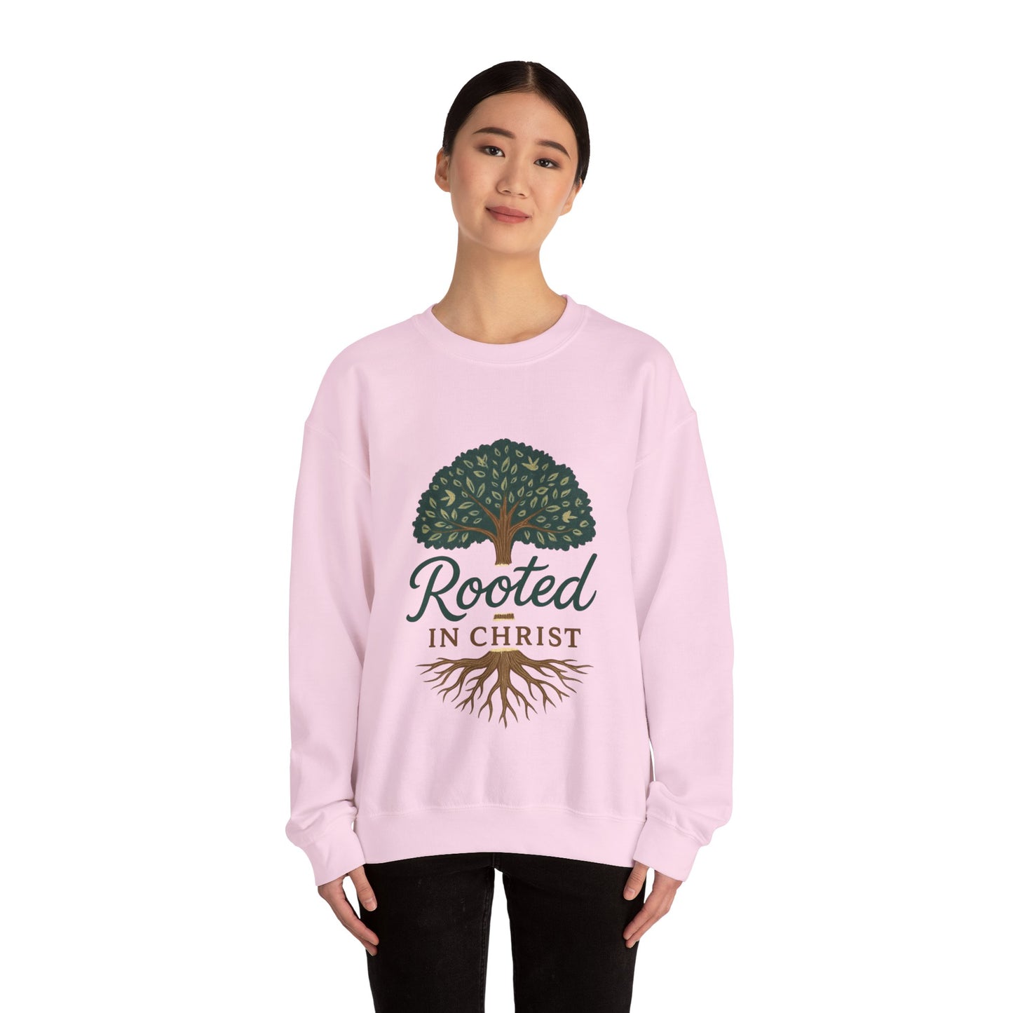 "Rooted in Christ" - Faith-Inspired Crewneck Sweatshirt - Cozy Gift for Christians, Perfect for Church