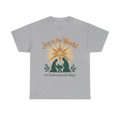 "Joy to the World, Let Earth receive her King" - Unisex Heavy Cotton Tee for Christmas Celebrations