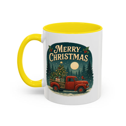 Mug - "Merry Christmas" Red Truck Design Accent Coffee Mug (11, 15oz)