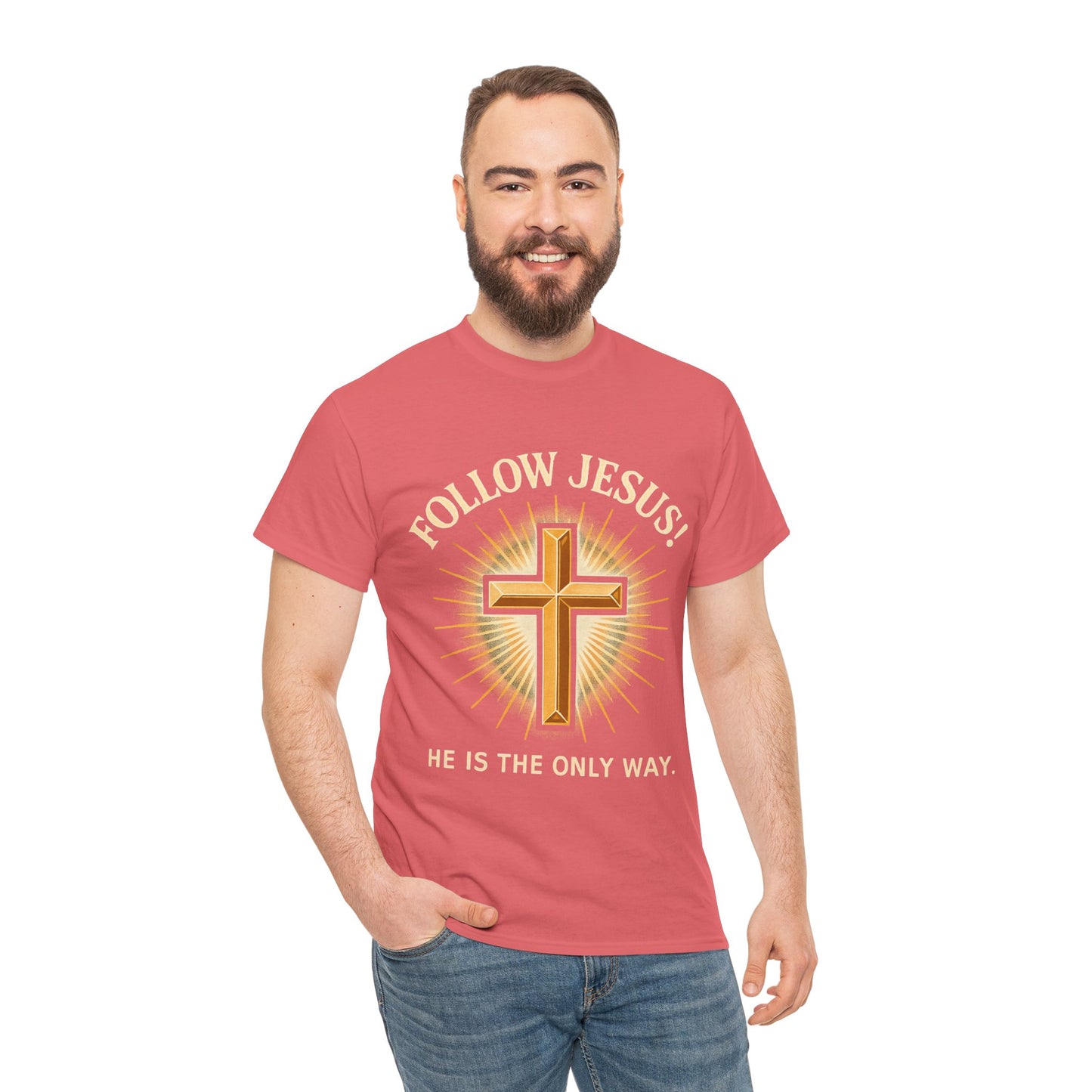 "Follow Jesus" Christian Faith Unisex Heavy Cotton Tee, Inspiration Apparel
