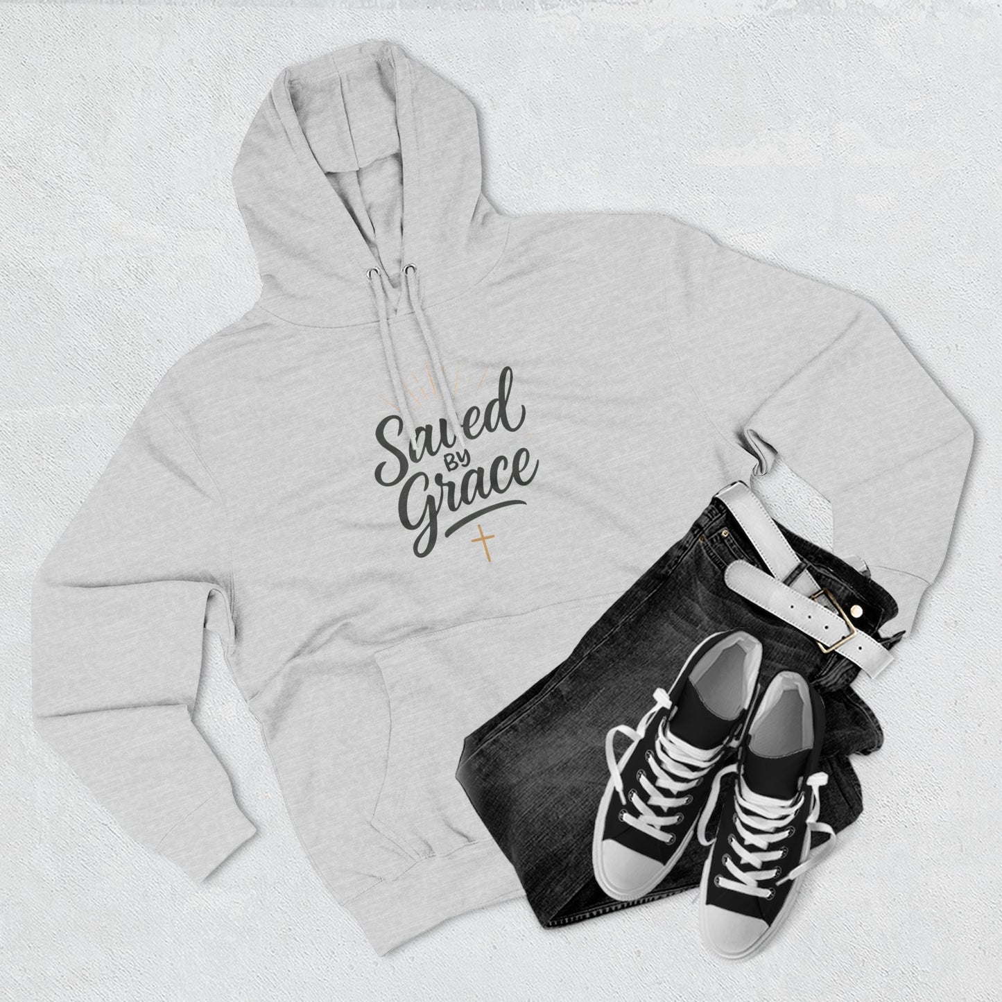 "Saved by Grace" Fleece Hoodie | Faith-Inspired Hoodie | Inspirational Sweatshirt, Christian Gift, Cozy Pullover, Spiritual Wear