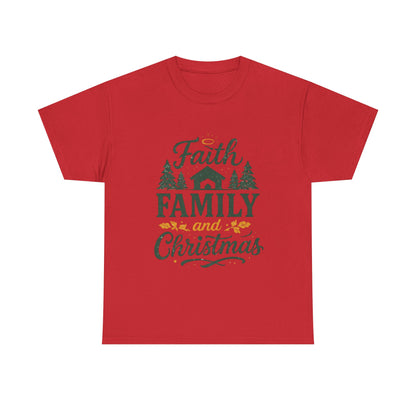 Faith, Family, and Christmas Unisex Heavy Cotton Tee